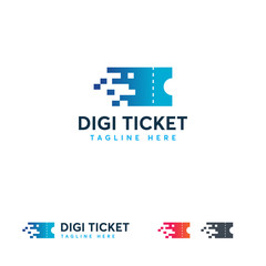 Digital ticket logo designs concept vector, Pixel Ticket logo template