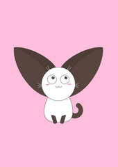 unusual cute kitten with big ears on a pink background. vector illustration