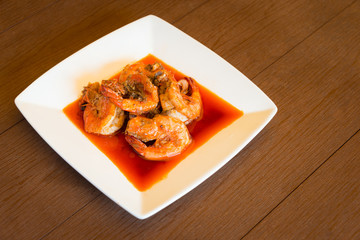 Shrimp fried hot pepper with garlic delicious food of Thailand.
