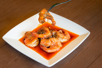 Shrimp fried hot pepper with garlic delicious food of Thailand.