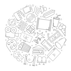 Cinema circle background from line icon. Linear vector pattern. Vector illustration