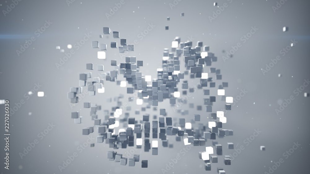 Poster chaotic bundle of cubes 3d rendering