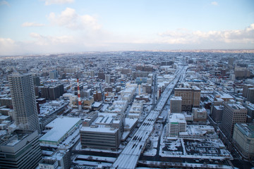 Sapporo cityscape (urban landscape) from top building JR Tower Observation Deck T38 in Japan