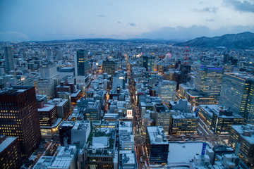 Fototapeta na wymiar Sapporo cityscape (urban landscape) from top building JR Tower Observation Deck T38 in Japan