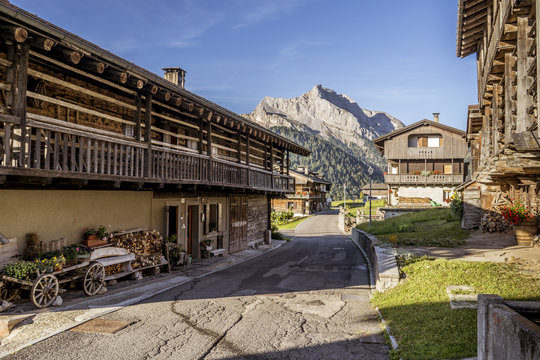 Beautiful village of Sauris di sopra in the mountains, italian dolomites.