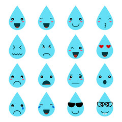 Emotion icons set, smile vector illustration. Different emotions raindrop character, icon isolated collection for chats and stickers. oncept for cards or banners - 227027488