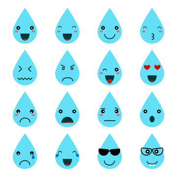 Emotion icons set, smile vector illustration. Different emotions raindrop character, icon isolated collection for chats and stickers. oncept for cards or banners