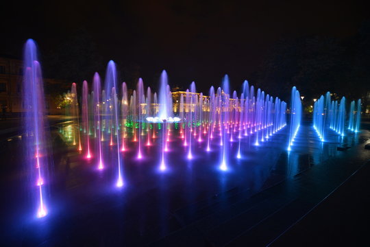 This a view of colourful fountain in Lublin, Poland.