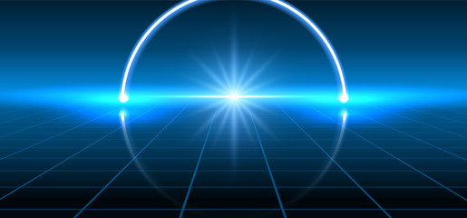 Abstract fantastic background with neon geometric circular line, sparkle star and space portal into another dimension