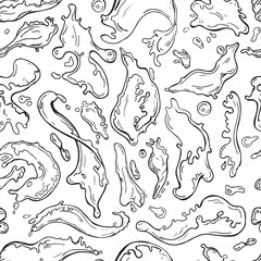 Hand drawn abstract seamless pattern with liquid splashes and shapes