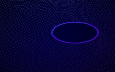 Abstract landscape on a blue background. Cyberspace grid. Mockup. Hi-tech network, technology. Vertical image orientation. 3D illustration