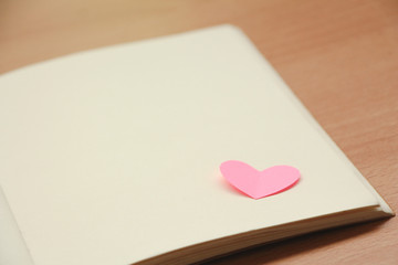 heart pink paper with blank notebook,Love concept,Valentine's day.