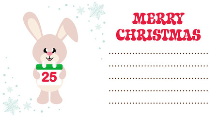cartoon cute bunny with christmas calendar on the christmas card 