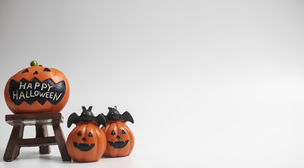 Halloween holiday pumpkins and others on white background