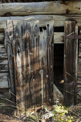 Old cabin over Aishinik river near Haines Junction Yukon Canada