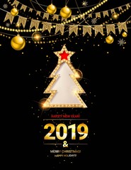 Naklejka premium Vector illustration of Happy New Year 2019.