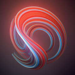 Red and blue colored twisted shape. 3D render illustration