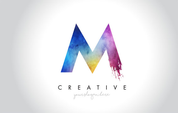 M Paintbrush Letter Design with Watercolor Brush Stroke and Modern Vibrant Colors