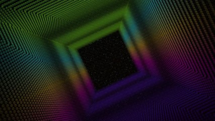 Moving in futuristic sci-fi tunnel or box. Fantasy concept. Motion graphics background.