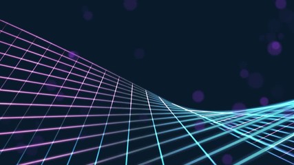 Technology grid background with copyspace. Futuristic 3D perspective with moving camera.