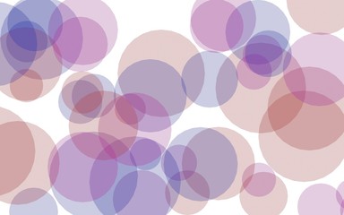 Multicolored translucent circles on a white background. Pink tones. 3D illustration