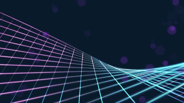 Technology grid background with copyspace. Futuristic 3D perspective with moving camera.