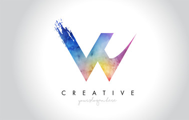 W Paintbrush Letter Design with Watercolor Brush Stroke and Modern Vibrant Colors