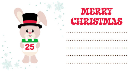 cartoon cute bunny with hat and christmas calendar on the christmas card