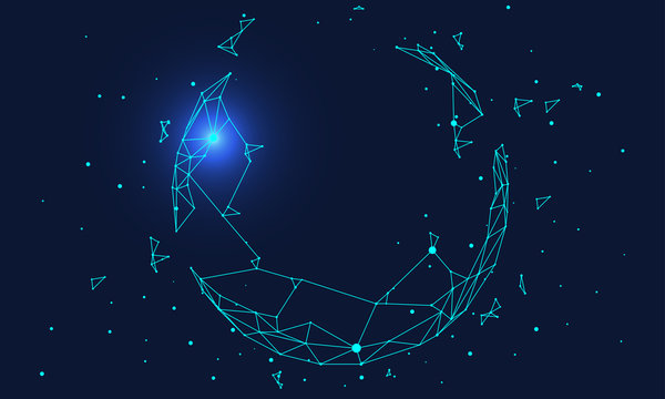 Polygonal connected technology internet big data background illustration, artificial intelligence