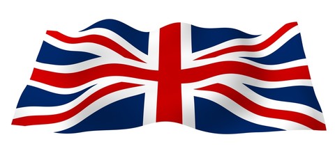 Waving flag of the Great Britain. British flag. United Kingdom of Great Britain and Northern Ireland. State symbol of the UK. 3D illustration