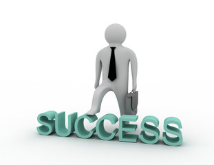 business man walk over success word