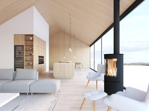 Fototapeta new modern scandinavian loft apartment. 3d rendering