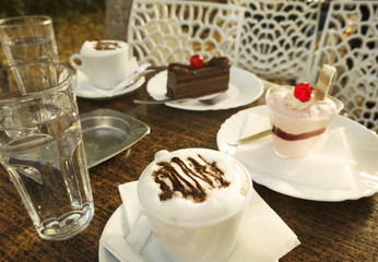 Coffee and cake in the cafe's garden