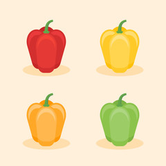 Set of coloured bell peppers flat style icon. Vector illustration.