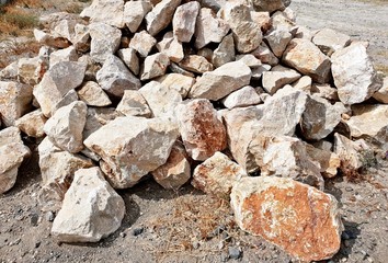 Pile of rocks on a field, Santorini, Greece
