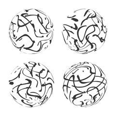 Abstract vector 3d shape or sphere illustration with doodles