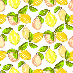 Seamless citrus pattern. Hand drawn sketched lemons vector print. Textile, wallpaper and craft paper design.