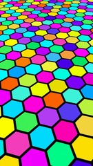 Honeycomb multi-colored. Perspective view on polygon look like honeycomb. Wavy surface. Isometric geometry. 3D illustration