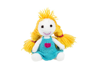 Crochet doll. Handmade cute knitting doll. Amigurumi.