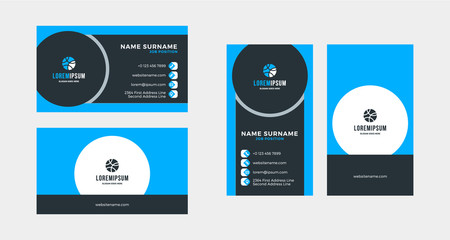 Double-sided creative business card template. Portrait and landscape orientation. Horizontal and vertical layout. Vector illustration