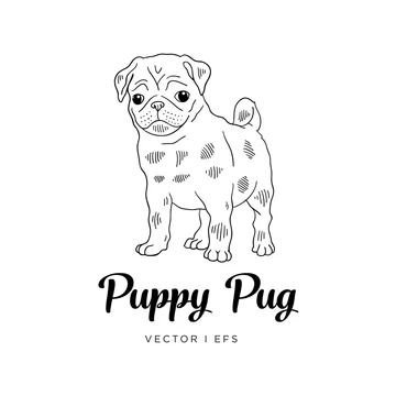 Vector editable colorful sketch of a Pug puppy dog. Black outline on a  white background. vector de Stock | Adobe Stock