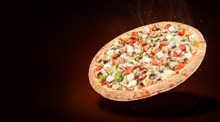 delicious fresh Italian pizza in the air just from the oven. there is space for text