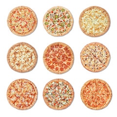 different pizza on white background