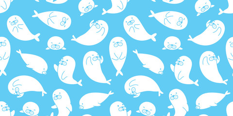 seal seamless pattern vector walrus sea lion bear polar bear scarf isolated tile background cartoon wallpaper blue