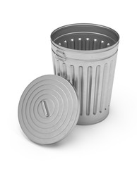 3D Rendering steel trash can isolated on white background