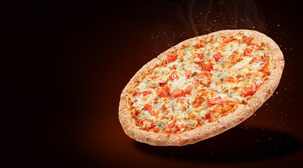 delicious fresh Italian pizza in the air just from the oven. there is space for text