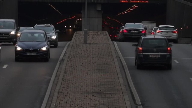 Brussels, Belgium - 02/14/2017 cinquantenaire tunnel 
