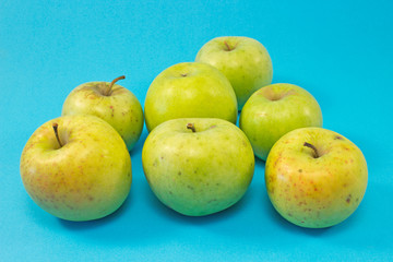 Organic apples isolated on blue background