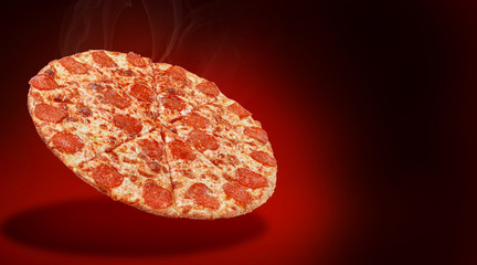 delicious fresh Italian pizza in the air just from the oven. there is space for text