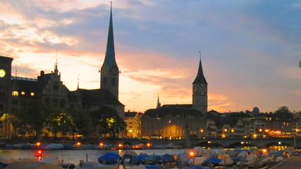 Sunset in Zurich. Switzerland